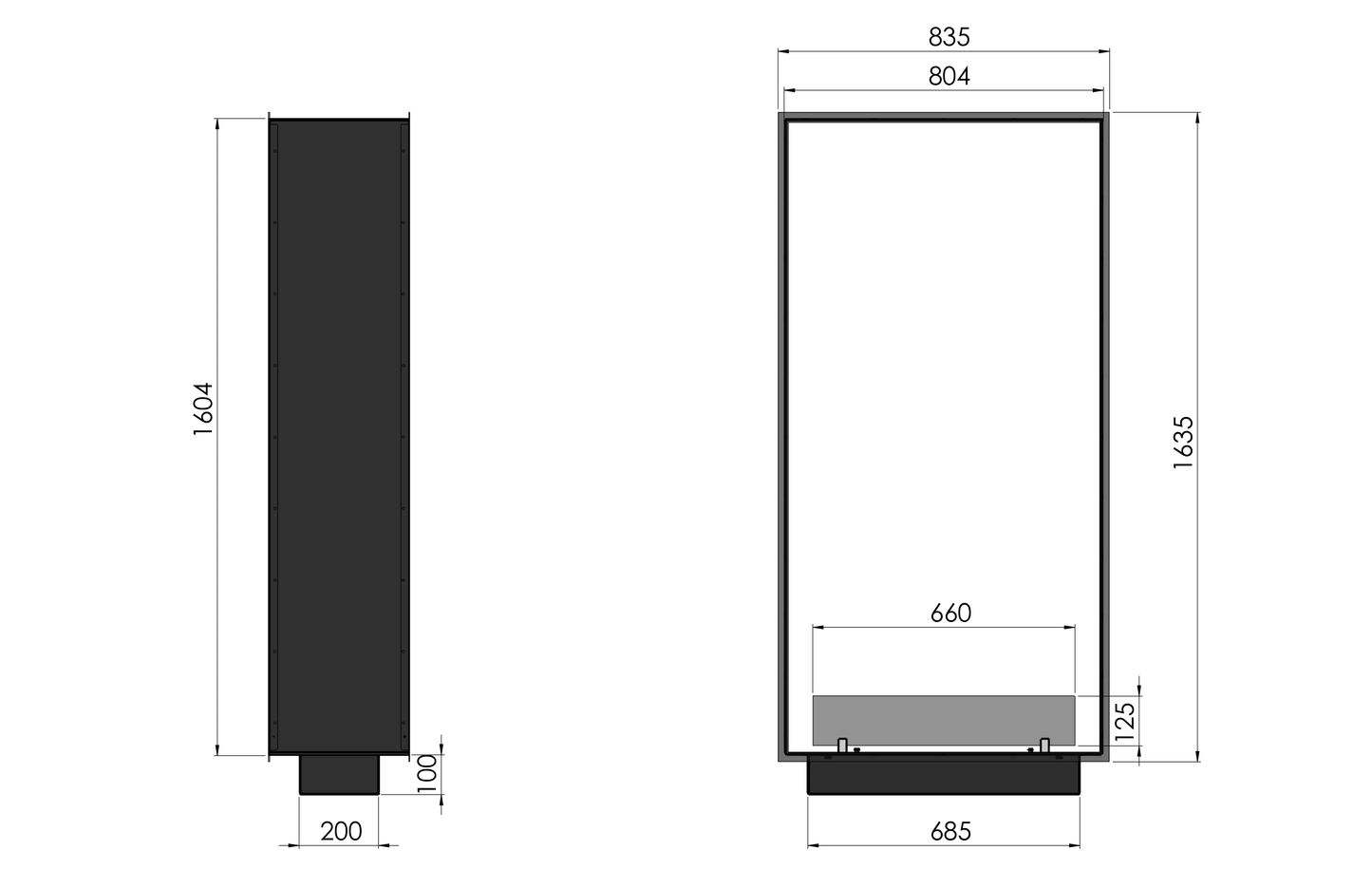 Biokamīns 2Side Slim Vert 63/113/35; 73/143/35; 83/163/35 cm melns - N1 Home