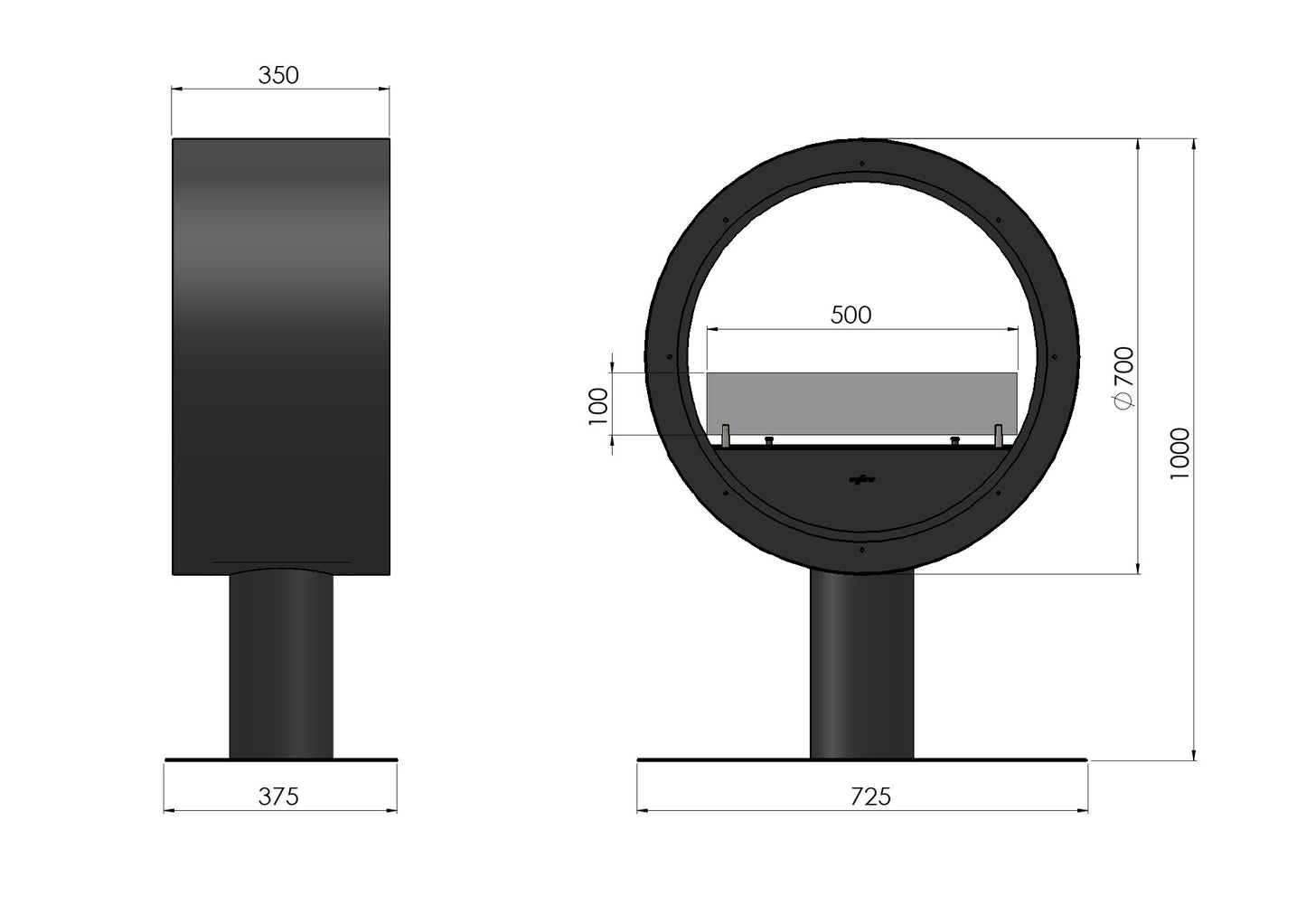Biokamīns Incyrc stand 2side 218/70/35 cm melns - N1 Home