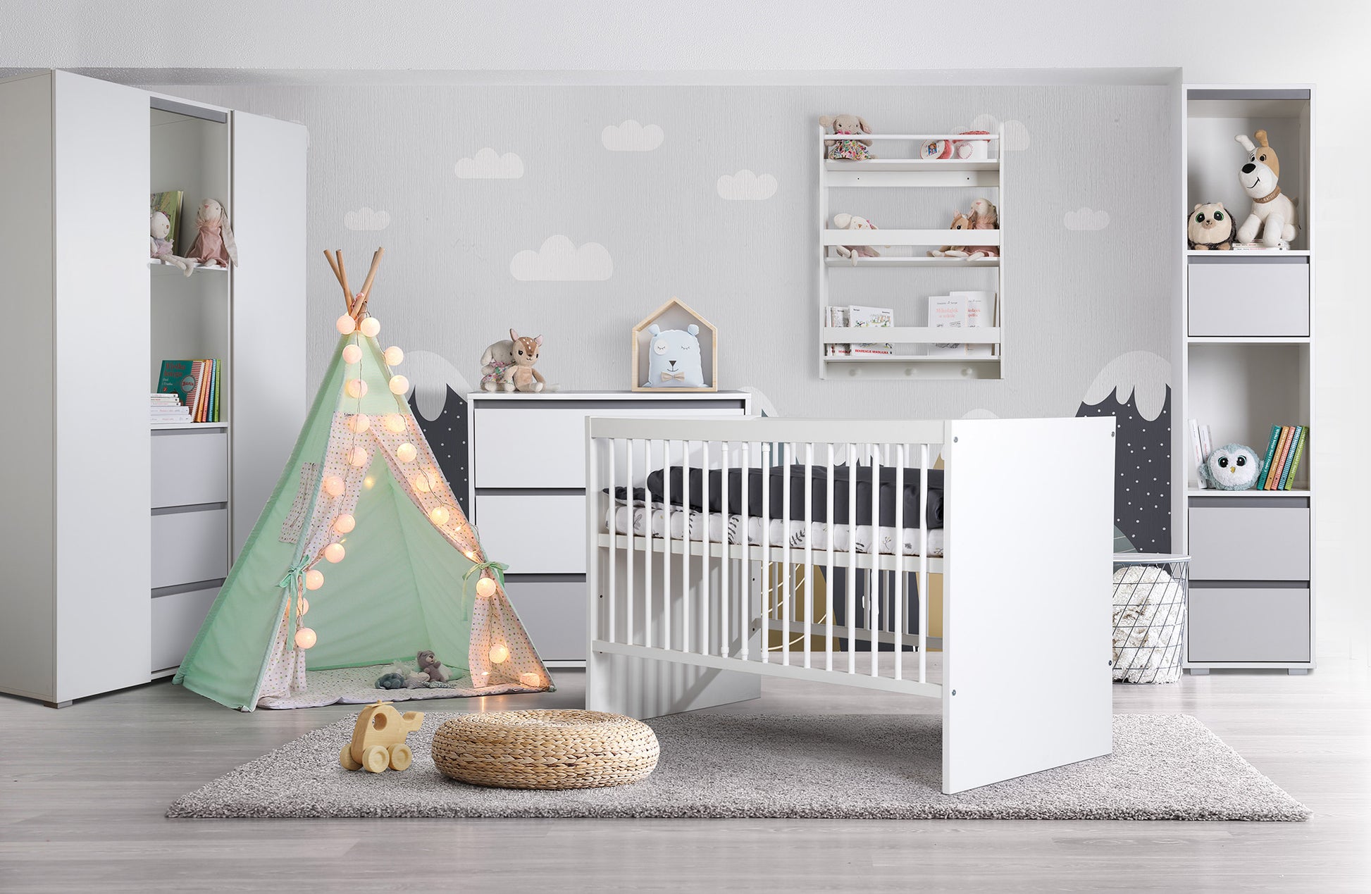 Skapis BALU 120 /183 /50 cm balts/pelēks - N1 Home