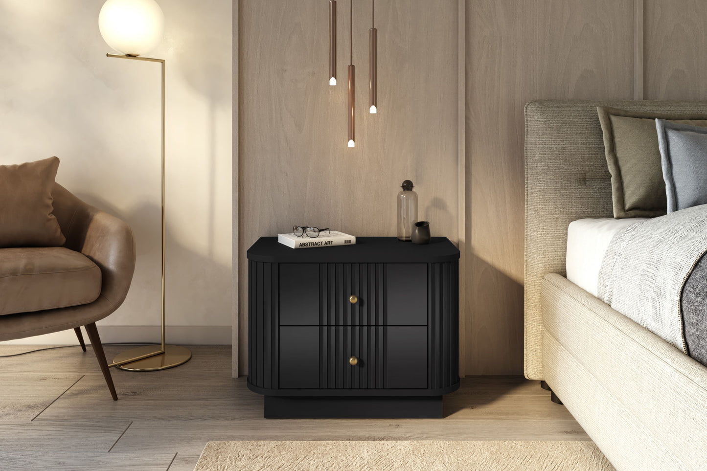 Naktsskapītis Vespa (2) 56/43/38 cm melns/zelts - N1 Home