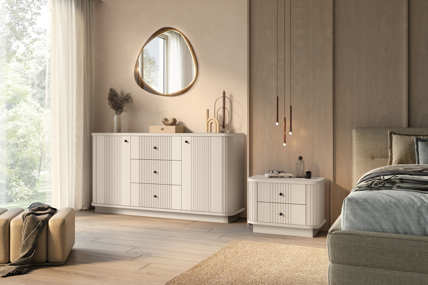 Naktsskapītis Vespa (2) 56/43/38 cm kašmirs/melns - N1 Home