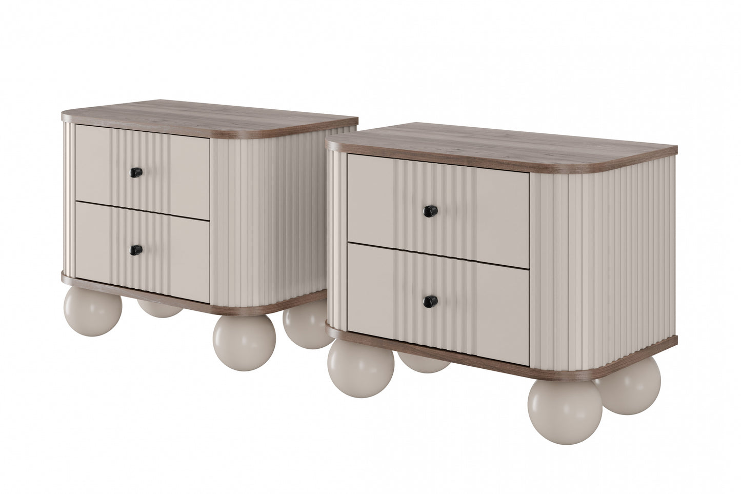 Naktsskapītis (2) Vespa 56/48/38 cm kašmirs/rieksts/melns - N1 Home