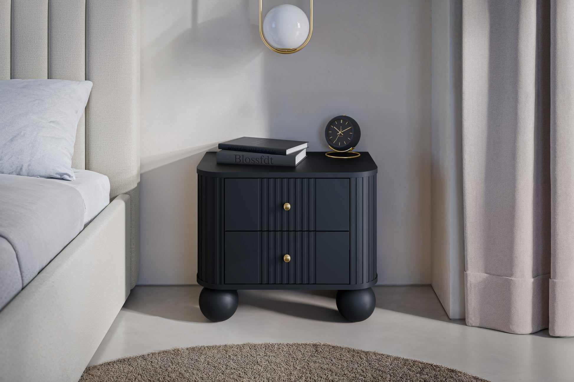 Naktsskapītis (2) Vespa 56/51/38 cm melns/zelts - N1 Home