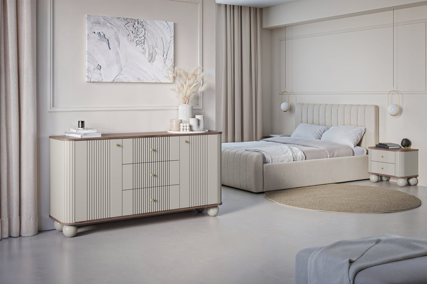 Naktsskapītis (2) Vespa 56/48/38 cm kašmirs/rieksts/zelts - N1 Home