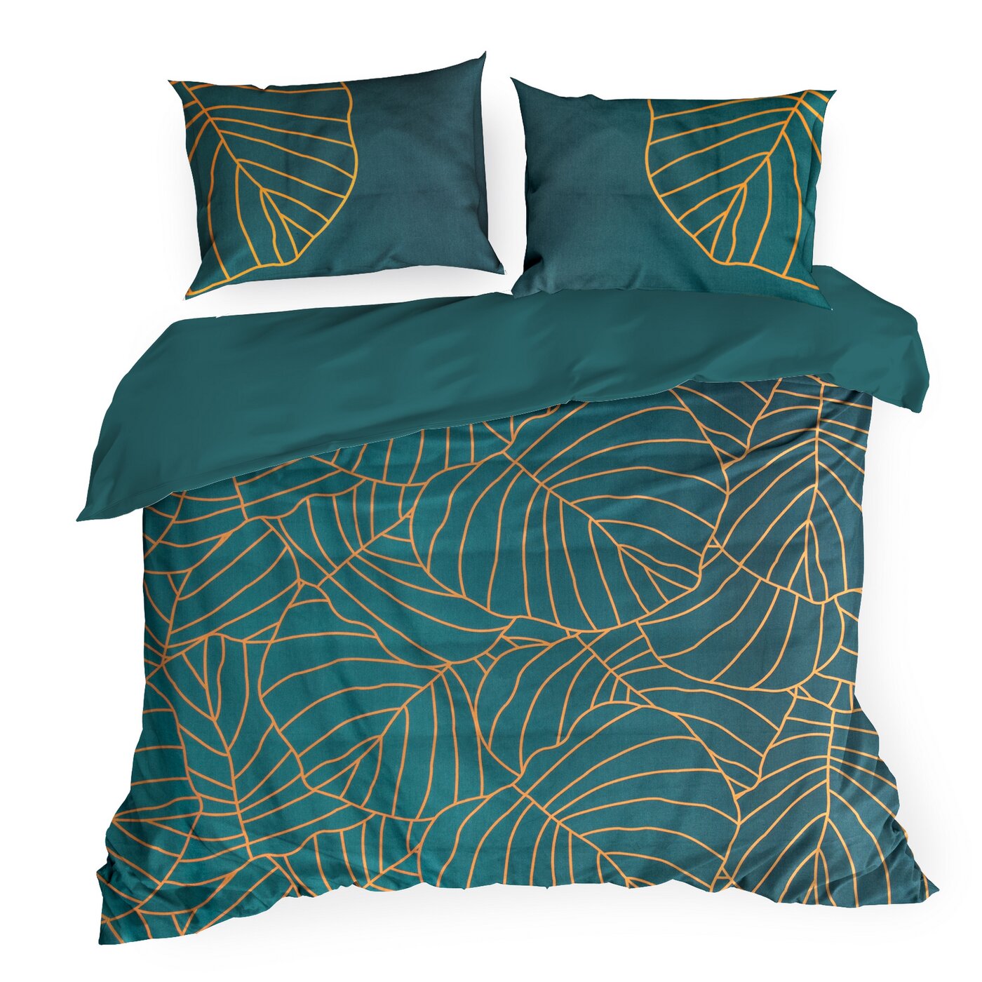 LIMITED COLLECTION LILI 2 gultasveļa no kokvilnas makozatīna ar lielu botānisku lapu rakstu DEPTH OF GREEN - N1 Home