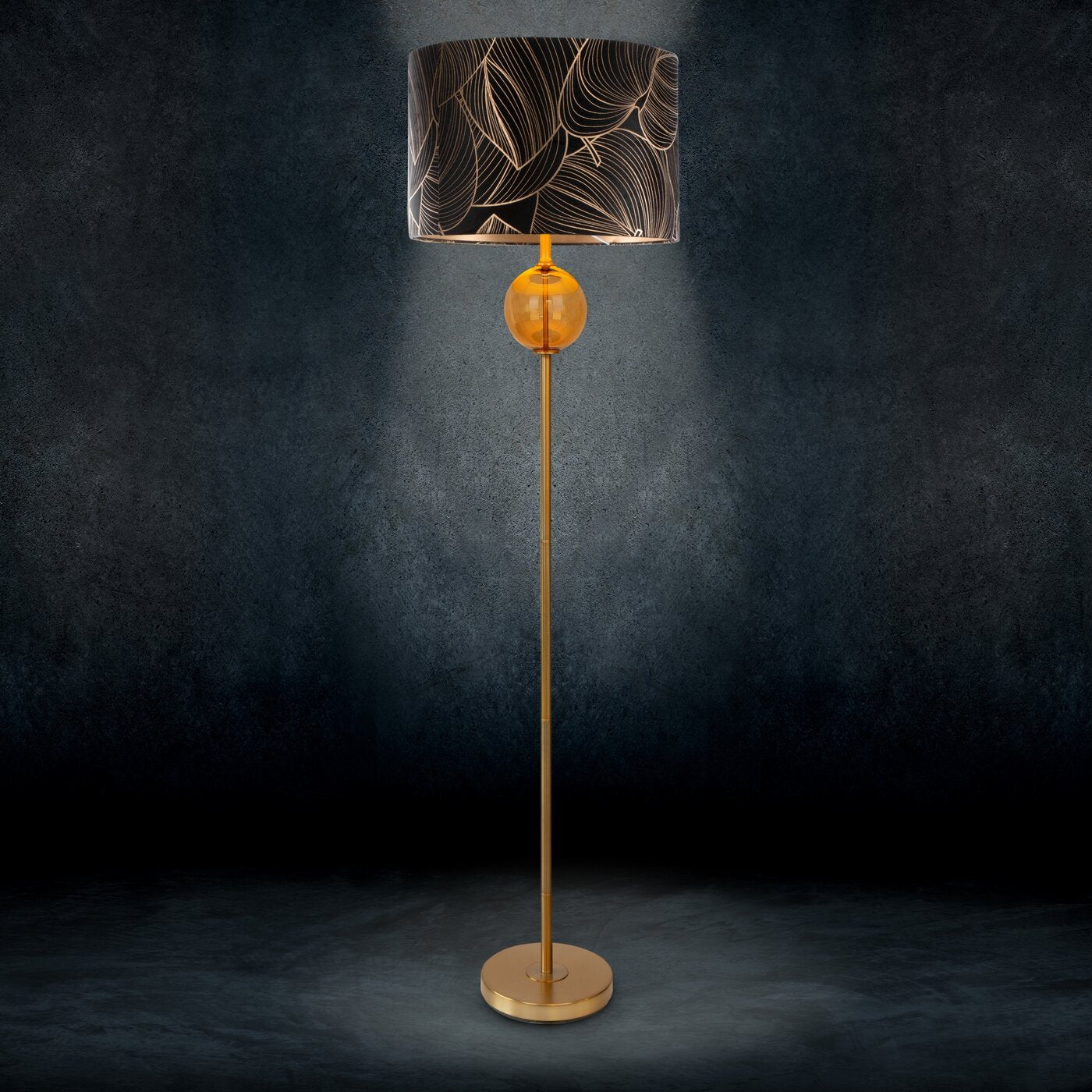LIMITED COLLECTION stāvlampa VICTORIA 2 ar stiklu un metālu apvienotu pamatni un samta abažūru - N1 Home