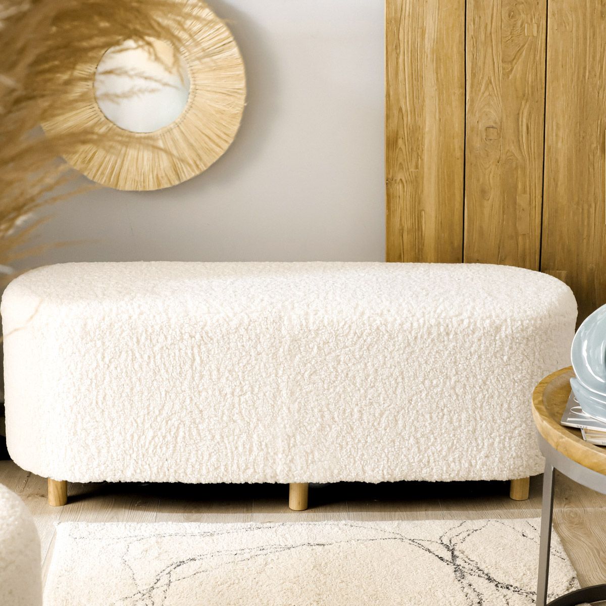 Sols ELSA bēšs no auduma TEDDY BOUCLÉ 120x40x44 cm - N1 Home