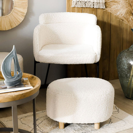 ALDA BOOGIE bēšs pufs no TEDDY BOUCLÉ auduma 50x40x31 cm - N1 Home
