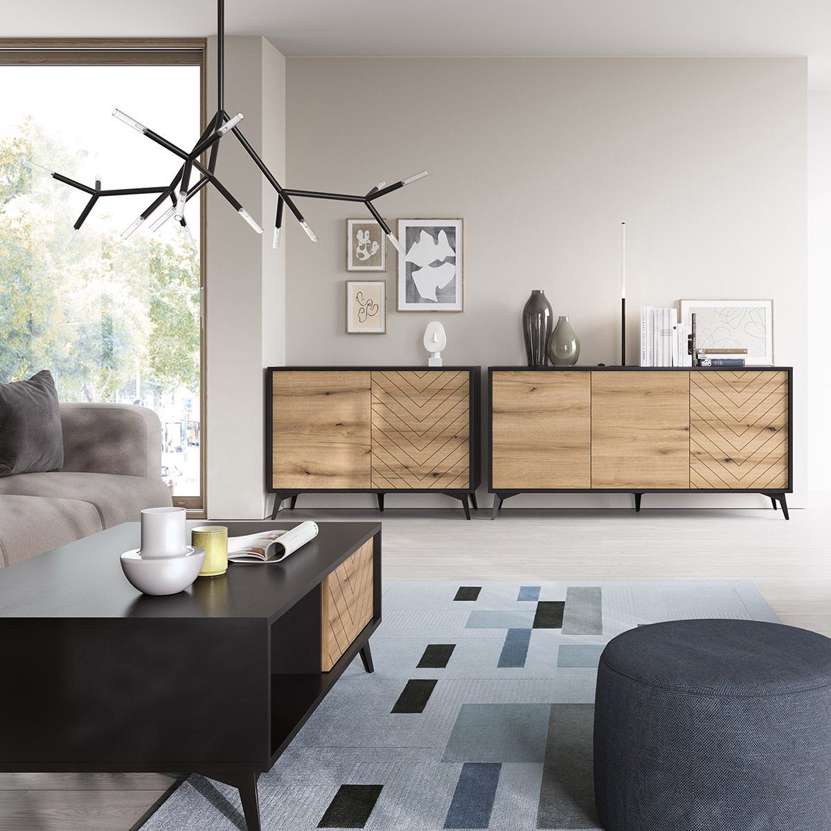 Kafijas galdiņš DM melns ar ozolkoka dekoru 103,5x39,7x68 cm - N1 Home