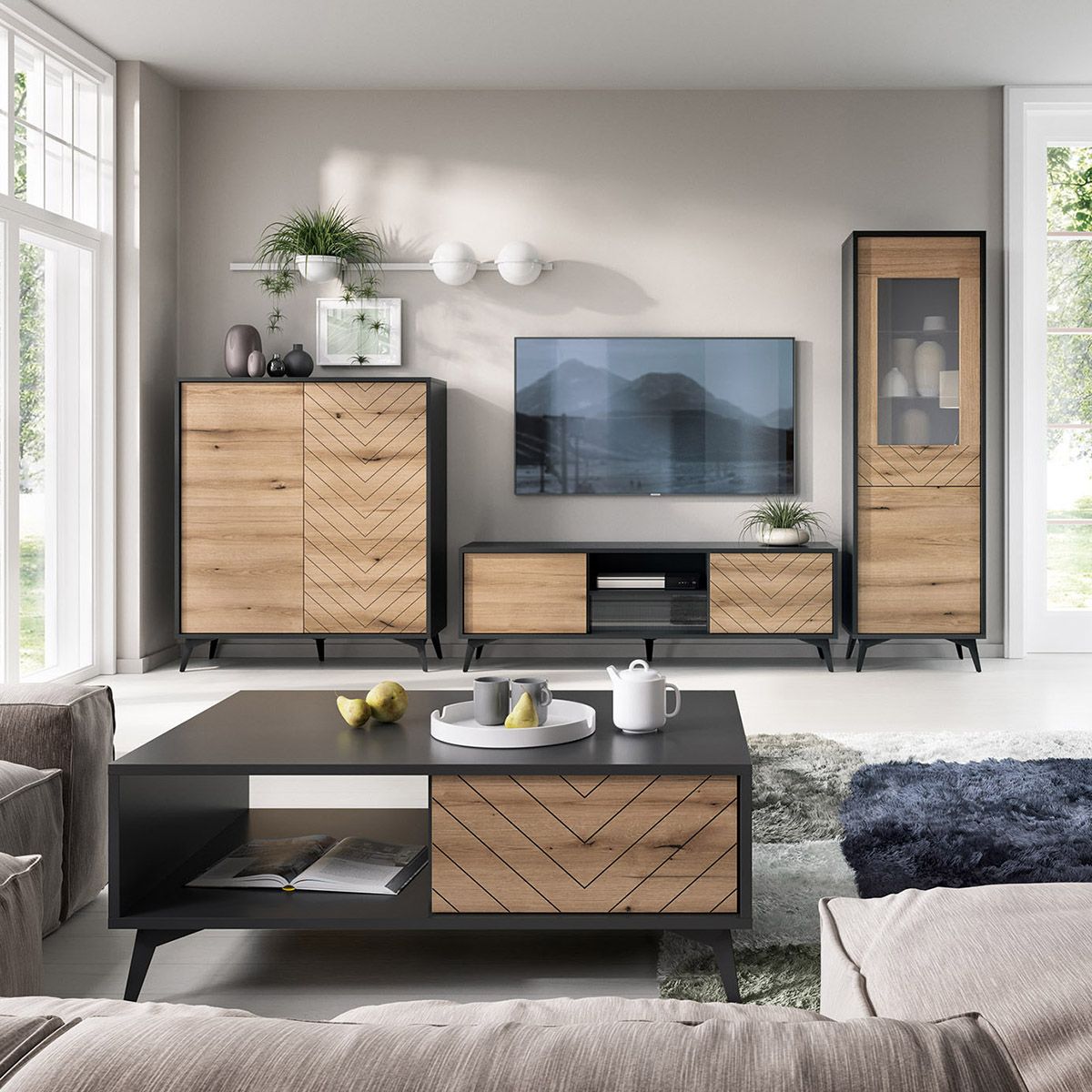 Kafijas galdiņš DM melns ar ozolkoka dekoru 103,5x39,7x68 cm - N1 Home