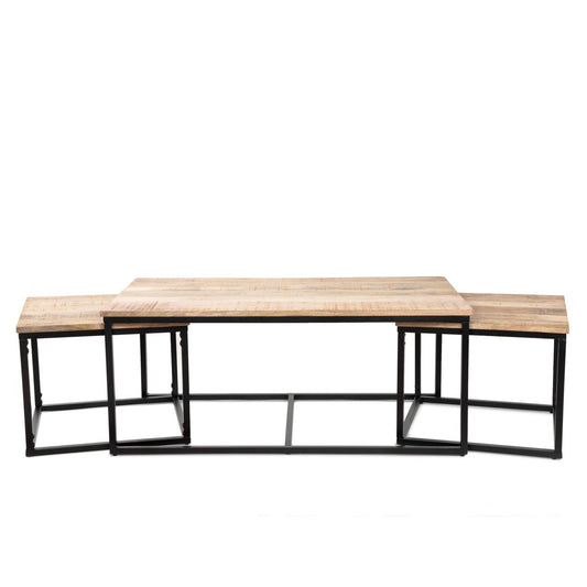 Kafijas galdiņu komplekts MAYA Solid Mango Wood + Metāls 110x60x45 cm/50x50x40cm - N1 Home