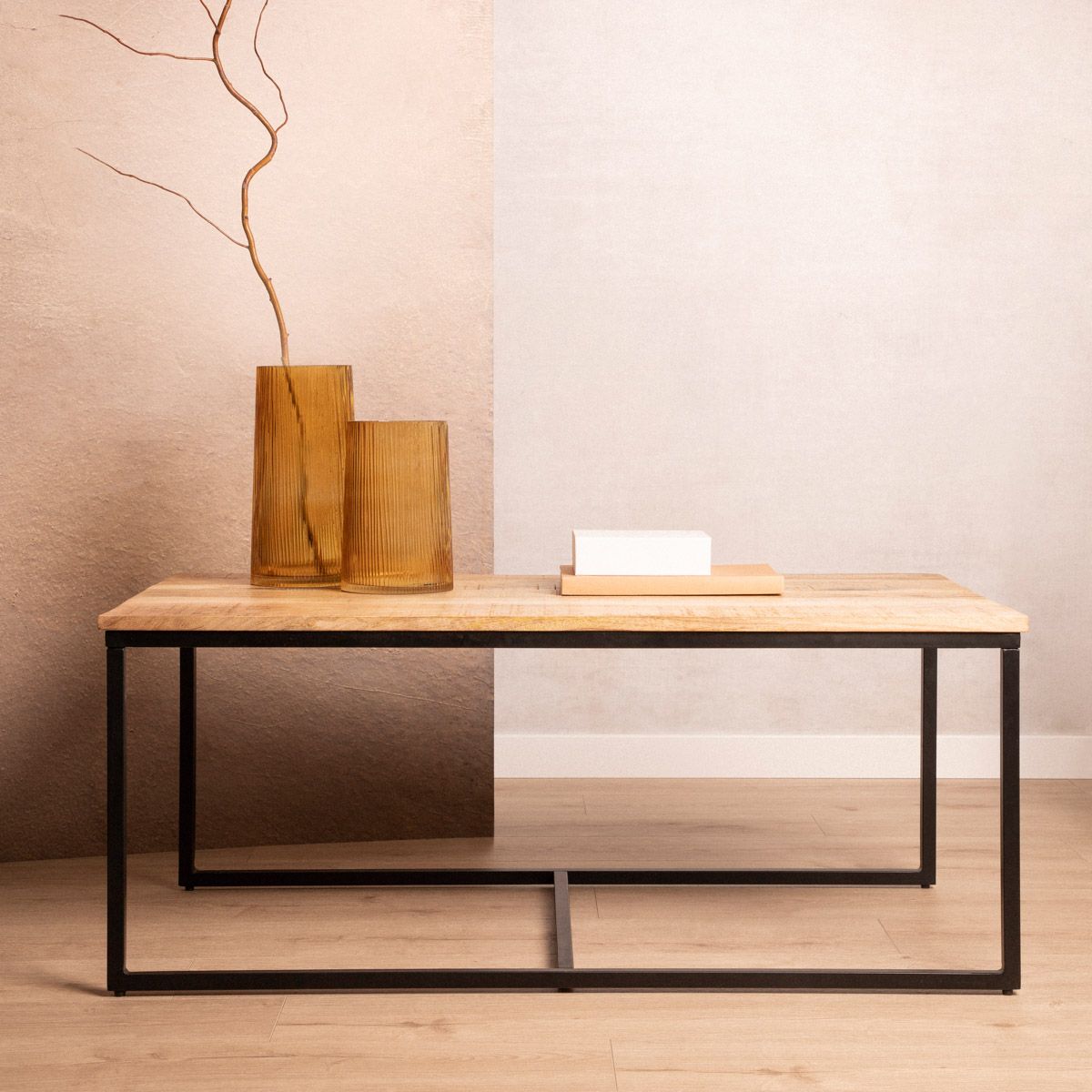 Kafijas galdiņu komplekts MAYA Solid Mango Wood + Metāls 110x60x45 cm/50x50x40cm - N1 Home